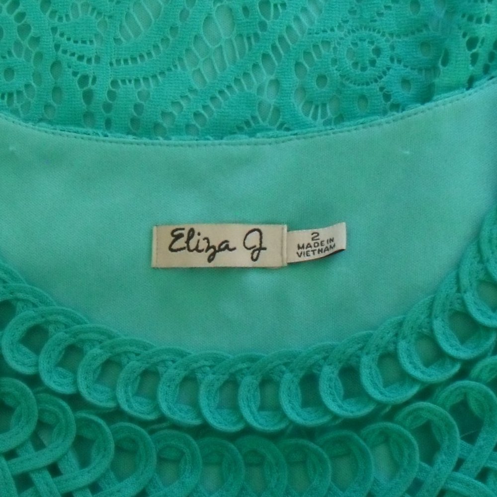 Eliza J Size 2 Teal Lace Overlay Shift Dress - Picture 8 of 9
